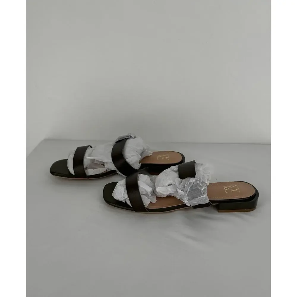 NY&C Helga Womens Big Buckle Sandal Olive Size 8 New Shoe Faux Leather Brown
